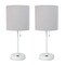 LimeLights White Stick Lamp with USB charging port and Fabric Shade 2 Pack Set, Gray